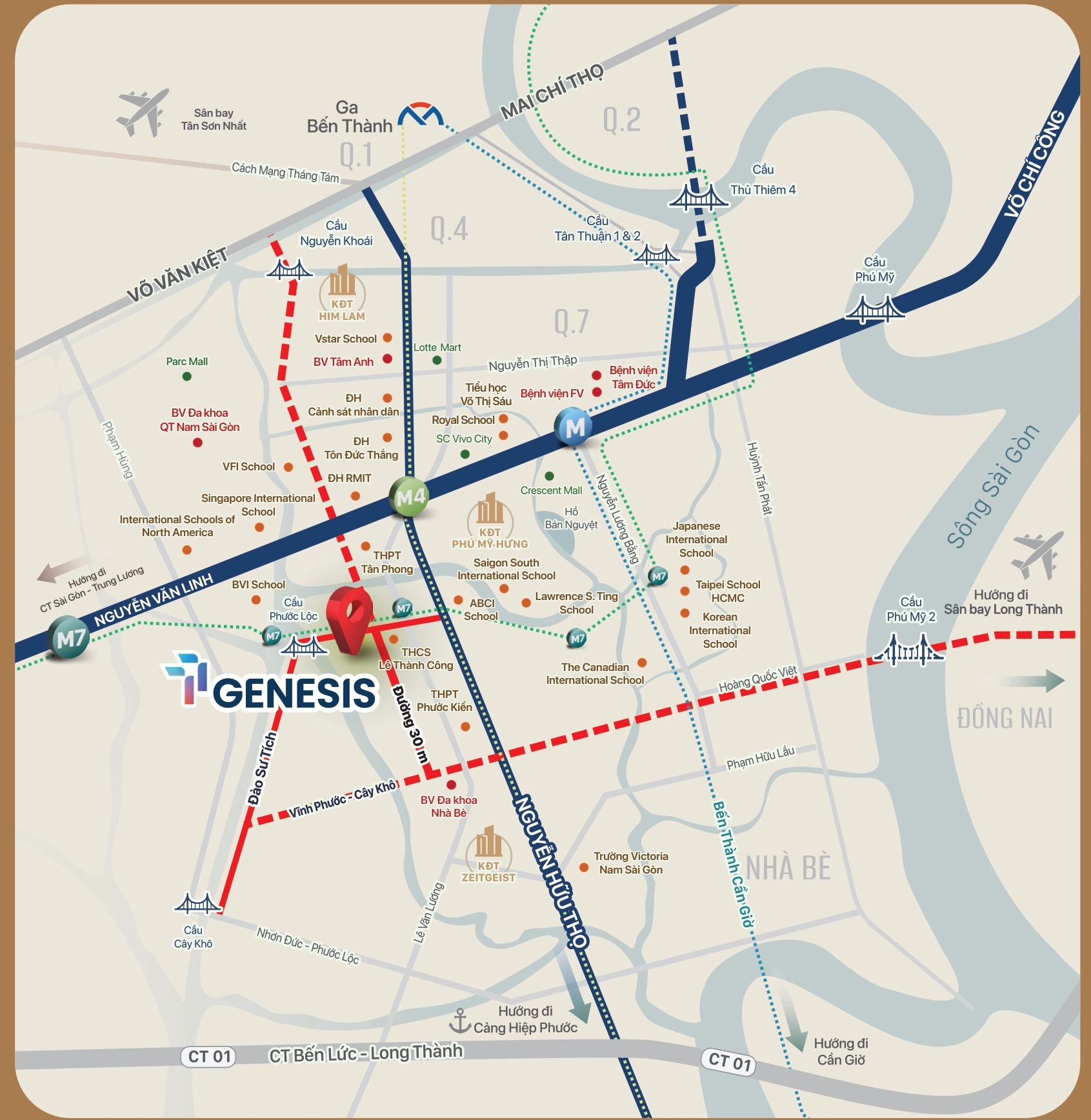 Sơ đồ vị trí TT GENESIS và các điểm kết nối Nam Sài Gòn